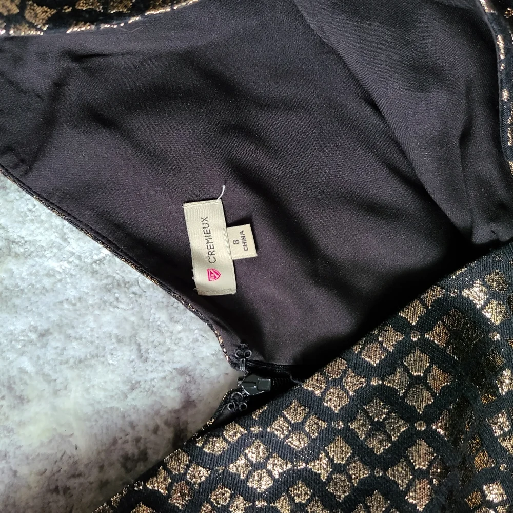 🔷️ 5/$25 Cremieux Gold Black Cap Sleeve Dress Size 8 - Picture 4 of 5